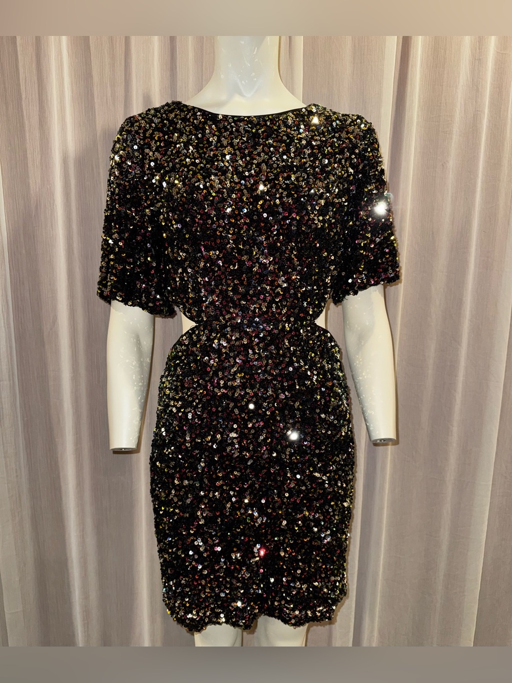 She And Sky Sexy Sequined Cut Out Mini Dress With Flared Sleeves